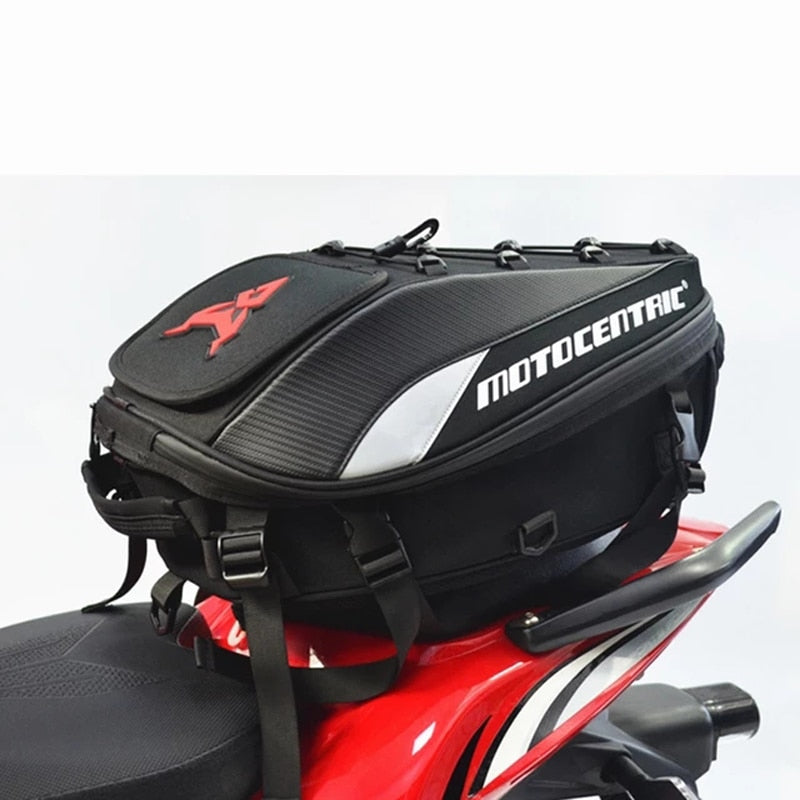 Motocentric motocicleta de alta capacidade 37l rider mochila multi-funcional traseiro da motocicleta saco de assento traseiro casual gota perna saco lateral