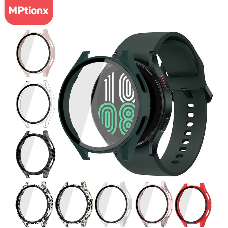 Capa de vidro fosca para relógio Samsung Galaxy Watch 4 44 mm 40 mm, cobertura protetora em toda a volta para Galaxy Watch 4